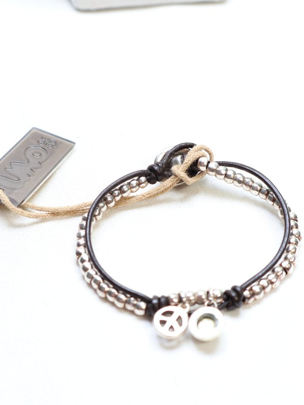 Uno de 50 Silver Tone Brown Leather Fascinante Bracelet  MISSING TURQUOISE BEAD!